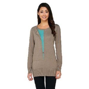 Linea by Louis Dell'Olio Whisper Knit w/Contrast Inset Sweater Stone NWOT XL